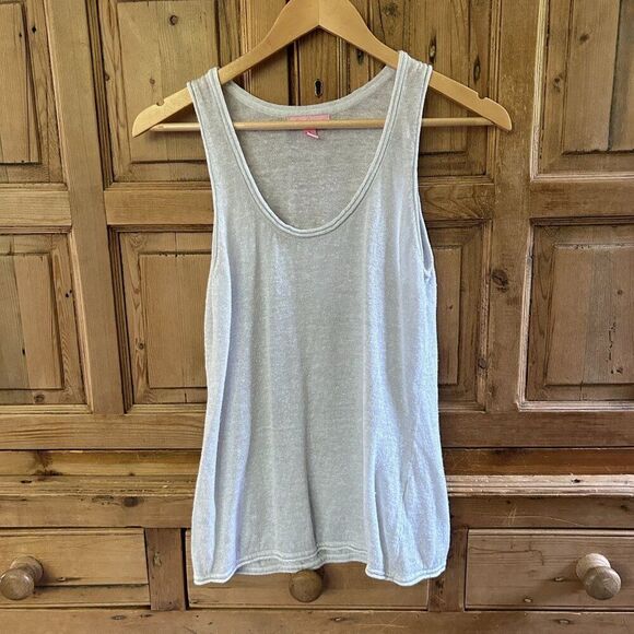 Lilly Pulitzer Small Tank Top White Sparkle Crewneck Blouse Linen Blend Knit Top - Picture 1 of 12